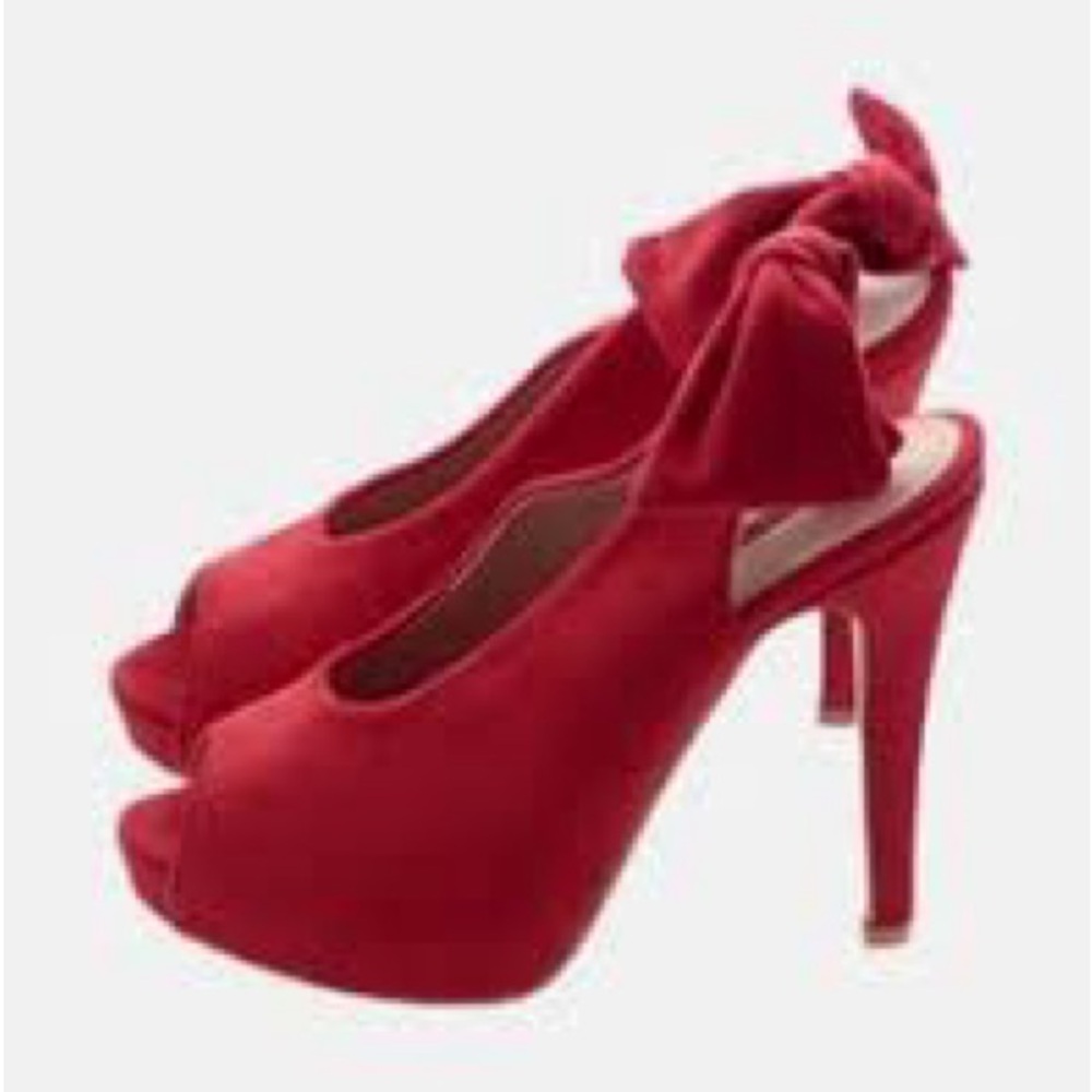 JustFabulous Red Bow Peep-Toe Heels